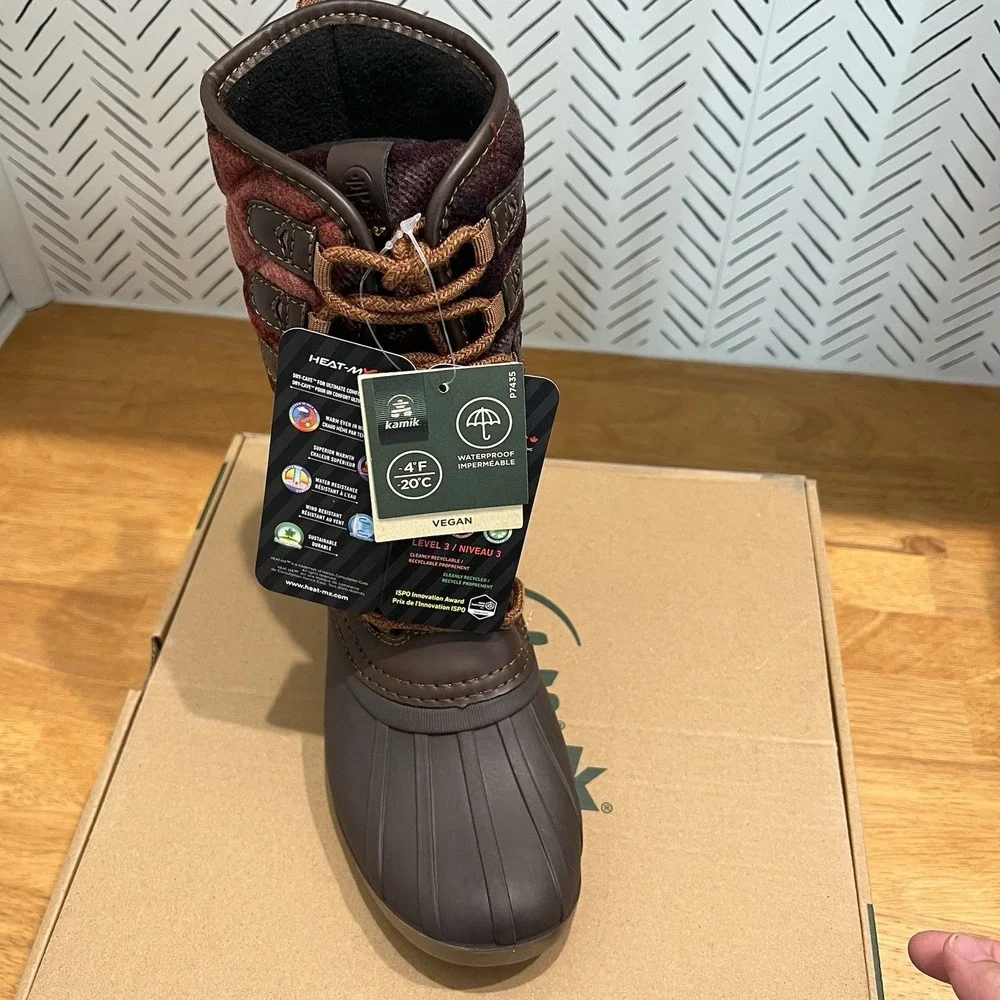 Kamik Sierra Heritage 1898 Waterproof Duck Boots - Dark Brown Quilted Size 1 Kid
